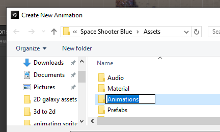 Create New folder to organize animation assets
